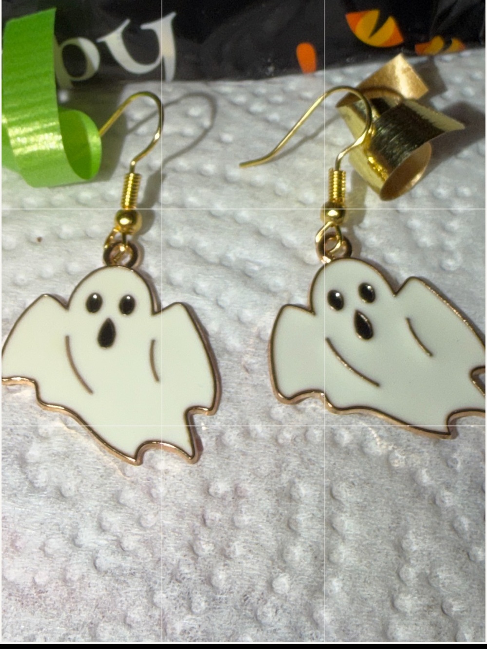 Handmade Gold-Tone White Ghost Drop Earrings - Women Jewelry - Picture 7 of 7